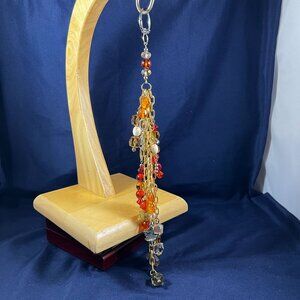 Handcrafted Autumn Gold Artisan Bag Charm With Beads & Metal Accents Unique Stat